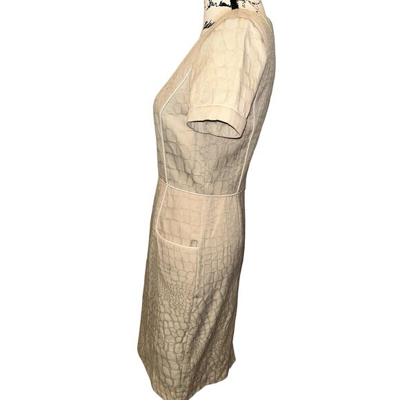 Alex Marie‎ Tan Textured Sheath Pencil Dress Pockets Geometric Office Work Sz 4 - Picture 6 of 12